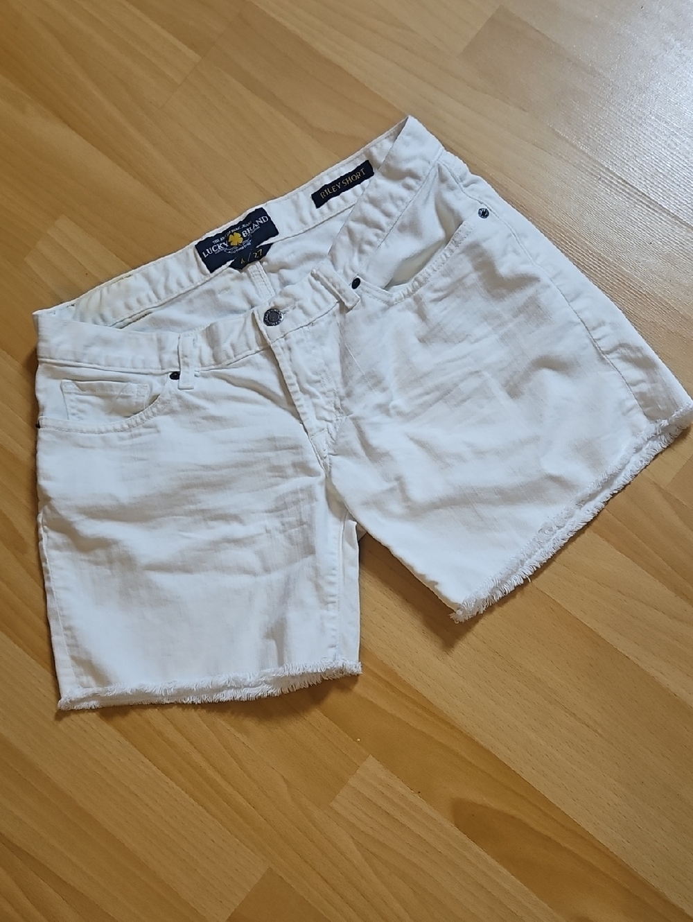 Lucky Brand White Frayed-Hem Denim Shorts